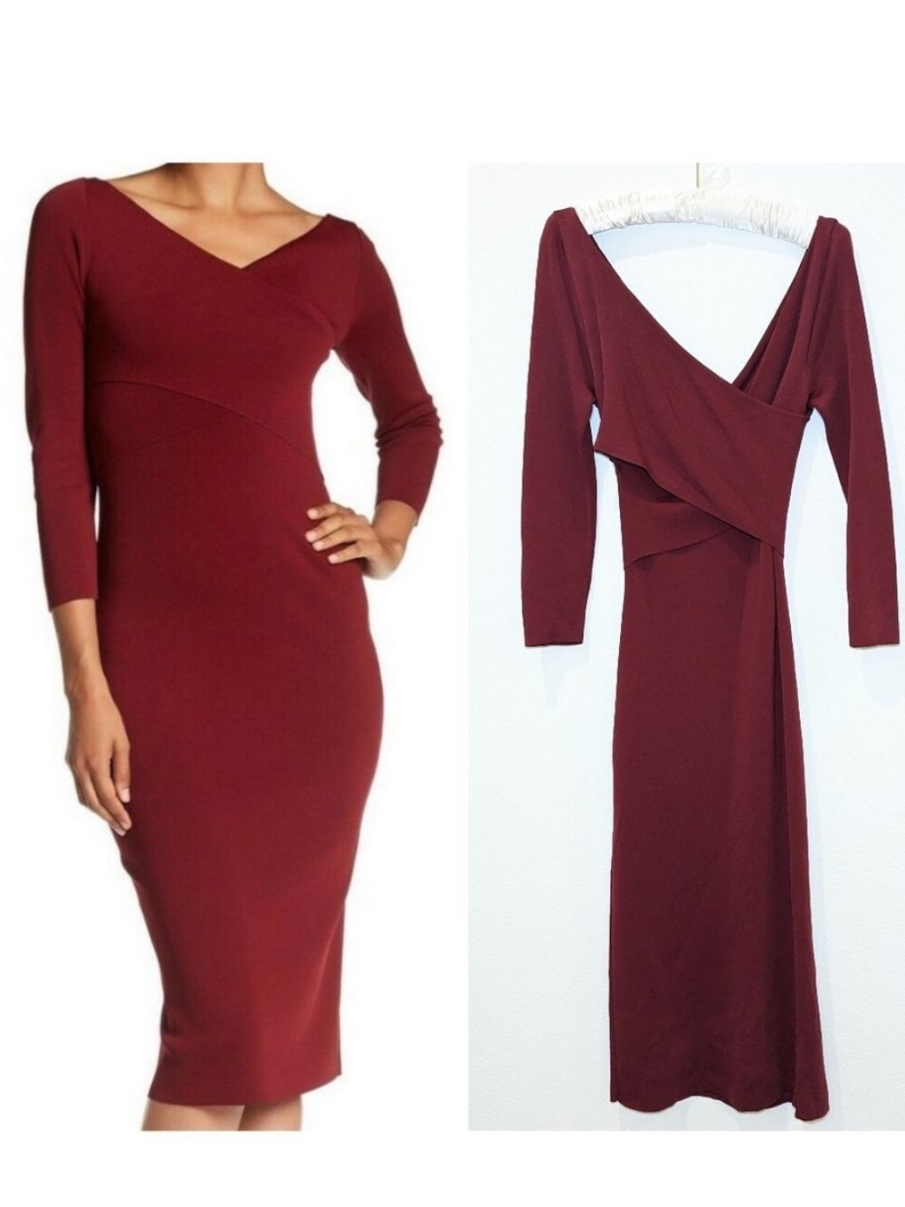 Theory Daverin Lustrate Fitted Long Sleeve Midi Dress Burgundy medium